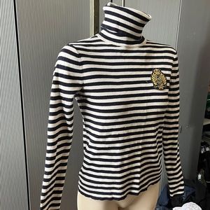 Vintage Ralph Lauren Polo Striped Turtleneck Sweater w Crest S Exaggerated Neck